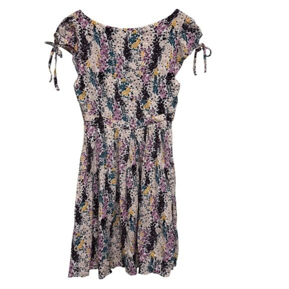 Free People‎ Floral Mini Dress Cutout Tie Sleeve Cottagecore XS Extra Small - Picture 5 of 9